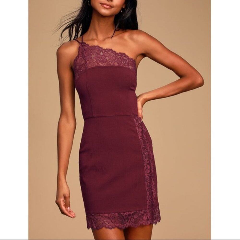 Free People Dress Sexy Lace Trim One Shoulder Bodycon Mini Dress, Size Large - Picture 4 of 5